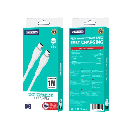 JELLICO kabel B9 USB-C - USB-C PD 66W 1M Biały