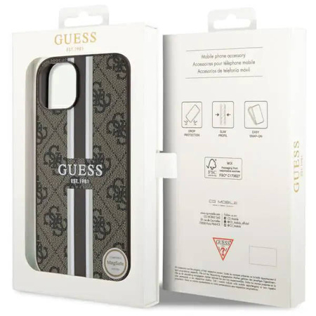 Guess GUHMP14MP4RPSW iPhone 14 Plus 6,7" brązowy/brown hardcase 4G Printed Stripes MagSafe