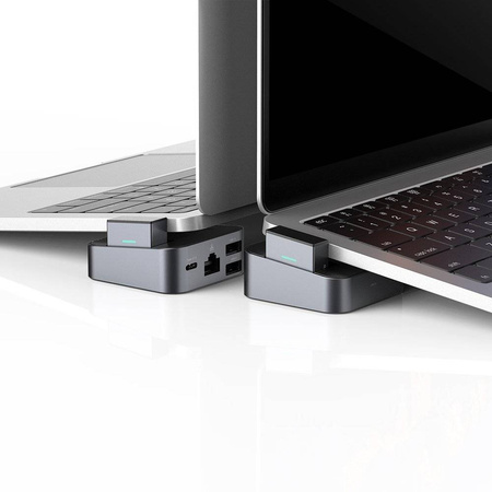 Joyroom podstawka wielofunkcyjny HUB USB Typ C - USB 3.0 / RJ45 / HDMI / USB Typ C / Thunderbolt do MacBook Pro szary (S-H121 Gray)