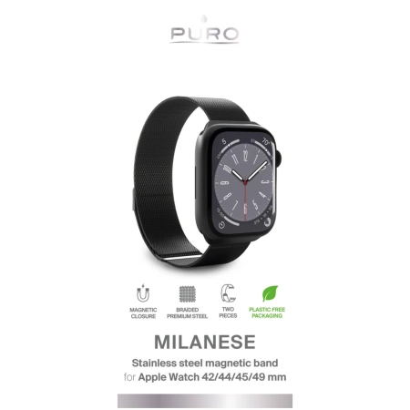 Puro 'MILANESE' Watch für Apple Watch 42-44-45-49m, schwarz