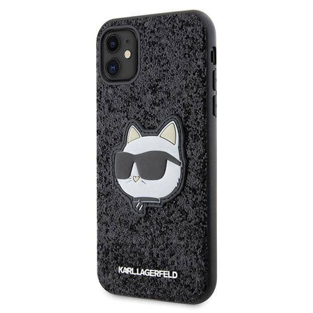 Karl Lagerfeld KLHCN61G2CPK iPhone 11 / Xr 6,1" schwarz/schwarzes Hartschalenetui mit glitzerndem Choupette-Patch
