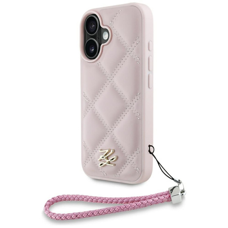 Original Handyhülle IPHONE 16 Karl Lagerfeld Quilted Initial Logo & Chain Strap rosa