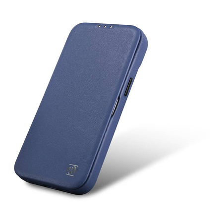 iCarer CE Premium Leather Folio Case skórzane etui iPhone 14 Plus z klapką magnetyczne MagSafe niebieski (WMI14220715-BU)
