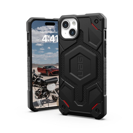 UAG Monarch Pro - Schutzhülle für iPhone 15 Plus, kompatibel mit MagSafe (Kevlar schwarz)