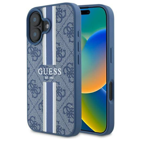 Original Handyhülle IPHONE 16 Guess Hardcase 4G Printed Stripes MagSafe (GUHMP16SP4RPSB) blau