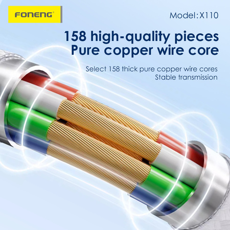 Foneng Kabel X110 - Typ C na Typ C - PD 60W 3A 1,2 metr biały