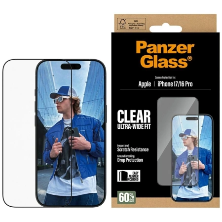 Szkło hartowane PanzerGlass Ultra-Wide Fit EasyAligner na iPhone 17 / 16 Pro