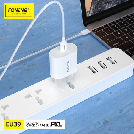 Foneng Ładowarka sieciowa EU39 - Typ C - PD 20W 3A z kablem Typ C na Typ C biała