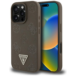 Guess Grained Hot Stamp Peony Triangle Logo MagSafe - Etui do iPhone 16 Pro (brązowy)