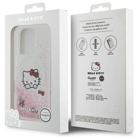 Original Handyhülle IPHONE 16 PRO MAX Hello Kitty Hardcase Liquid Glitter Sweet Kitty Bows MagSafe (HKHMP16XLSWKH) weiß