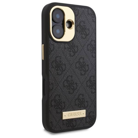 Original Handyhülle IPHONE 16 PLUS Guess Hardcase 4G Logo Plate MagSafe (GUHMP16MU4GPRK) schwarz