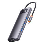Baseus Metal Gleam Series HUB 7-in-1-USB-Typ-C-Dockingstation – 2 x HDMI / 3 x USB 3.2 Gen. 1/1 x Power Delivery / 1 x RJ-45 Ethernet Grau (WKWG040113)