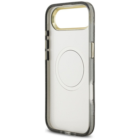 Guess Nakładka Magsafe IML Case Glitter Flowers And Triangle With Metal Camera Frame And Buttons Do iPhone 17 Air Czarna