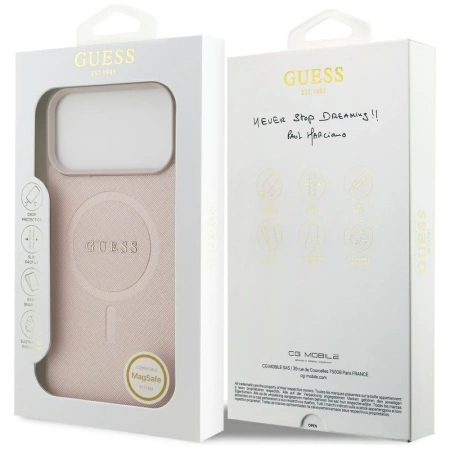 Etui Guess Saffiano Classic Logo MagSafe na iPhone 17 Pro Max - różowe