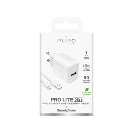 Ładowarka sieciowa Puro PROLITE 10W USB-A + kabel USB-A - USB-C 1.2m - biała