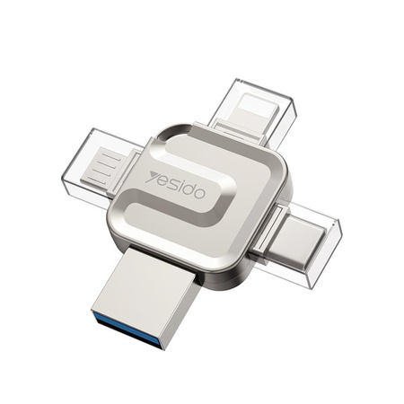 Yesido Flash Disk FL15 4w1 OTG Adapter USB3.0, 16GB, SILVER / SREBRNY