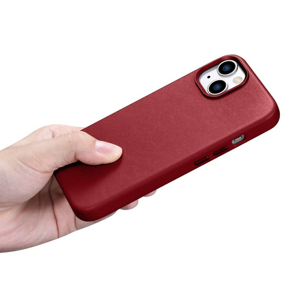 iCarer Case Leather genuine leather case cover for iPhone 14 Plus red (MagSafe compatible)