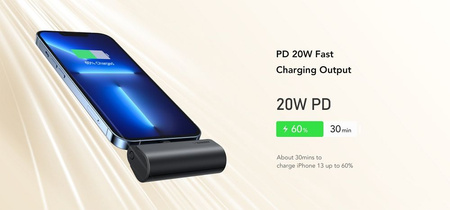 Bateria zewnętrzna (Powerbank) VEGER PlugOn - 5000mAh z wbudowanym złączem do Lightning 8-pin PD 20W (W0556L)