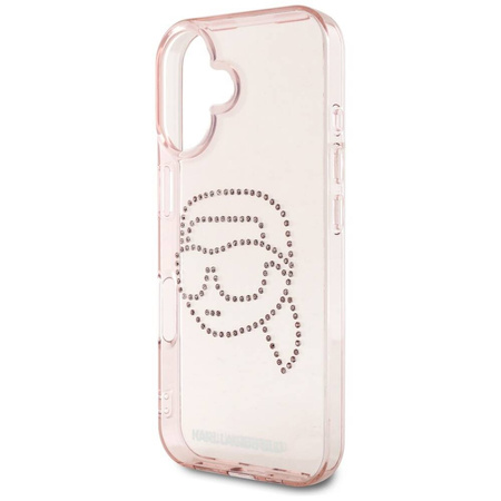 Original Handyhülle IPHONE 16 Karl Lagerfeld Hardcase IML Rhinestones Karl Head rosa