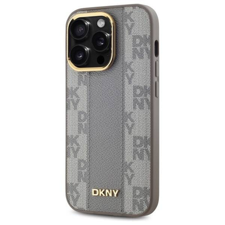 Original Handyhülle IPHONE 14 PRO DKNY Hardcase Leather Checkered Mono Pattern MagSafe (DKHMP14LPCPVSLE) beige