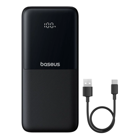 Baseus Lipow 10000mAh 22.5W Powerbank with Dual Built-in Cable with Display (with additional black Baseus Simple USB-A - USB-C 3A 0.2m cable) - Black