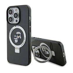 Original Handyhülle IPHONE 14 PRO MAX Karl Lagerfeld Hardcase Ring Stand Karl&Choupettte MagSafe (KLHMP14XHMRSKCK) schwarz