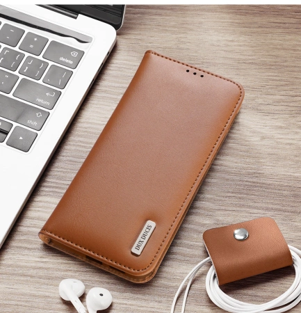 Dux Ducis Hivo Samsung Galaxy S25 Edge Case with Flip and RFID Protection - Brown
