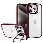Tel Protect Kickstand case + szkło na aparat (lens) do Iphone 15 Pro Max burgundowy