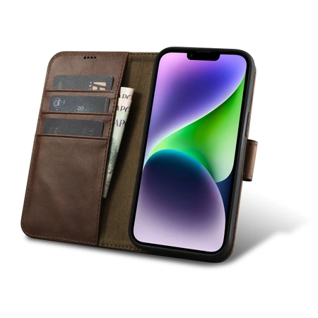 iCarer Oil Wax Wallet Case 2in1 Case iPhone 14 Leder Flip Cover Anti-RFID braun (WMI14220721-BN)