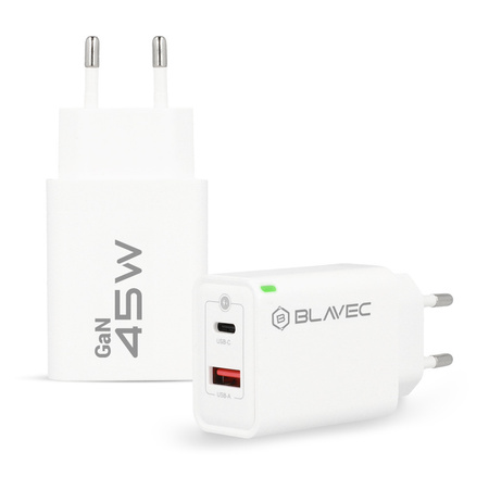 Blavec Ładowarka sieciowa BC5 GaN - USB + Typ C - PD QC 45W 3A (TCBC5G-UCW453A) biała