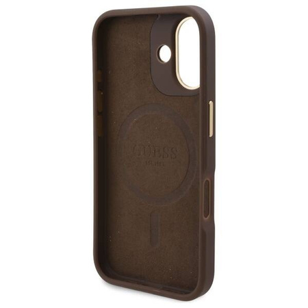 Original Case IPHONE 16 Guess Hardcase 4G Logo Plate MagSafe (GUHMP16SU4GPRW) brown