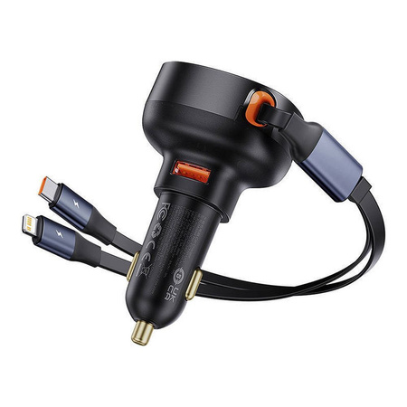 Baseus Enjoyment USB-A-Autoladegerät mit USB-C/ Lightning -60-W-Kabel – Schwarz