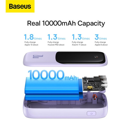 Baseus Qpow power bank 10000mAh wbudowany kabel Lightning 20W Quick Charge SCP AFC FCP fioletowy (PPQD020005)