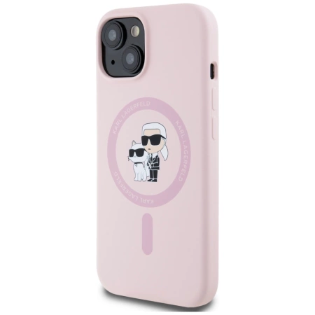Karl Lagerfeld Silicone Karl&amp;Choupette MagSafe iPhone 15 Plus Case - Pink