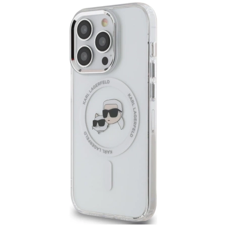 Etui Karl Lagerfeld IML Metal Karl & Choupette Head MagSafe na iPhone 14 Pro - białe