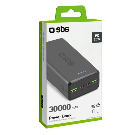 Powerbank SBS TTBB30000PD20K 30000 mAh 2 x USB-C 2 x USB-A - Schwarz