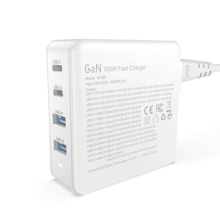GaN 100W 2 x USB-C / 2 x USB Schnellladegerät Dudao A100EU – weiß