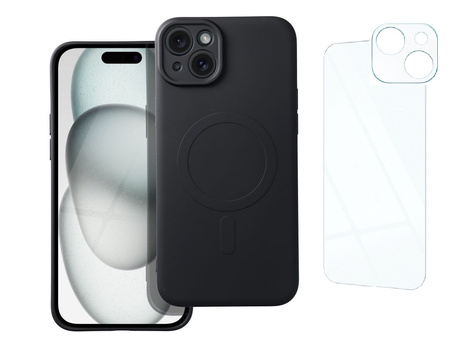 Etui do iPhone 15+ (Plus) MagSafe czarne + Szkło na ekran + Szkło na aparat