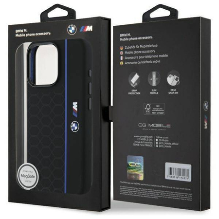 Original Case IPHONE 16 PRO BMW Hardcase Silicone Hexagon Blue Line MagSafe (BMHMP16L23SHEB) black