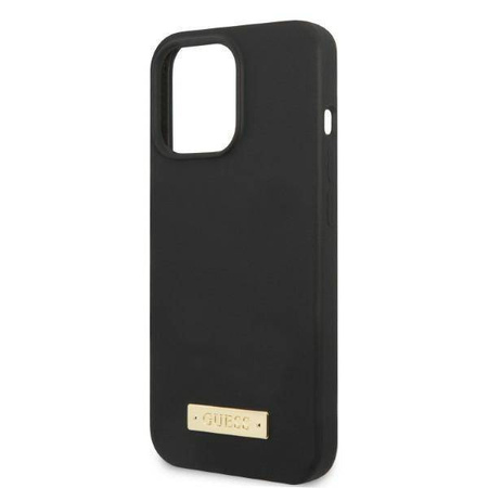 Original Case IPHONE 13 PRO Guess Hard Case Silicone Logo Plate MagSafe (GUHMP13LSPLK) black