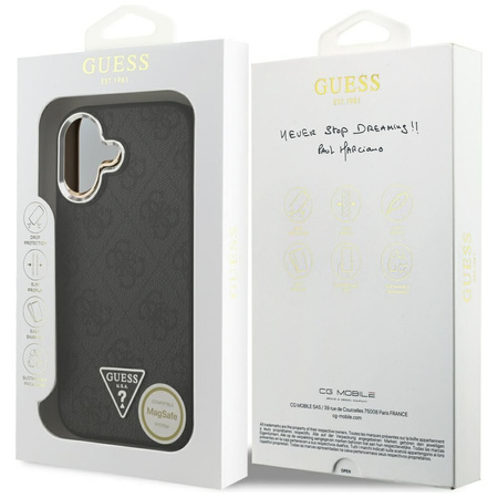 Guess Nakładka Magsafe 4G PU Leather Case With Triangle Logo And Silver Metal Camera Frame Do iPhone 17 Czarna
