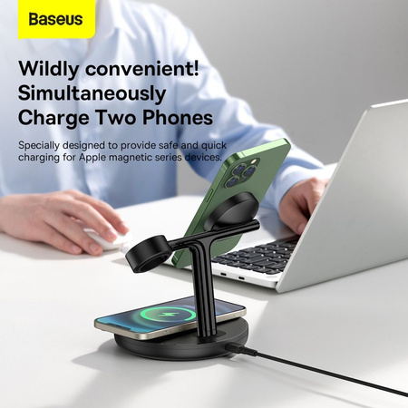 Baseus Swan Stand 3in1 magnetisches Ladegerät mit USB Typ C Kabel 1m schwarz (WXTE000101)