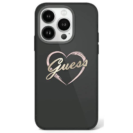 Original Handyhülle IPHONE 16 PRO Guess Hardcase IML Heart (GUHCP16LHCHGSPK) schwarz