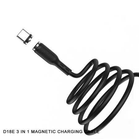 DENMEN KABEL USB 3W1 DENMEN CZARNY D18 MAGNETYCZNY MICRO TYP-C IPHONE 2,4A  1M