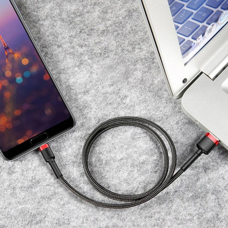 Baseus Cafule Cable wytrzymały nylonowy kabel przewód USB / USB-C QC3.0 2A 3M czarno-czerwony (CATKLF-U91)