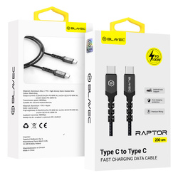 Blavec Kabel Raptor pleciony - Typ C na Typ C - PD 100W 5A 2 metres (CRA-CC5BG20) czarno-szary