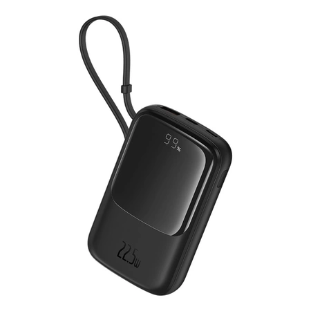 Baseus Qpow Pro+ 10000mAh 22.5W powerbank with built-in USB-C cable and display - black
