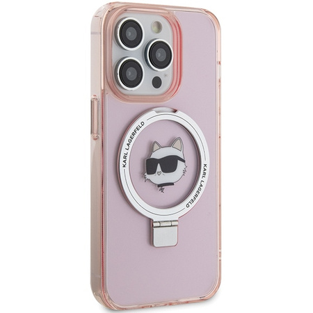 Karl Lagerfeld KLHMP15XHMRSCHP iPhone 15 Pro Max 6,7&quot; rosa/rosa Hardcase Ringständer Choupette Head MagSafe