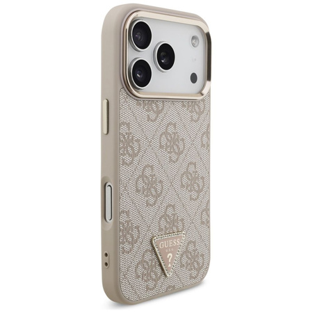 Guess Nakładka Magsafe 4G PU Leather Case With Triangle Logo And Gold Metal Camera Frame Do iPhone 17 Pro Różowa