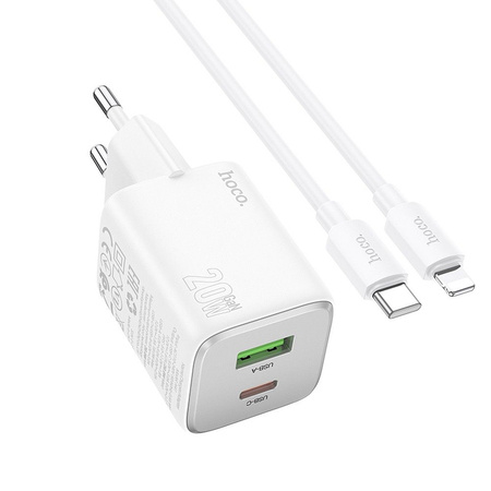 HOCO ładowarka sieciowa USB A + Typ C + kabel Typ C do Lightning PD QC 3A 20W N41 biała